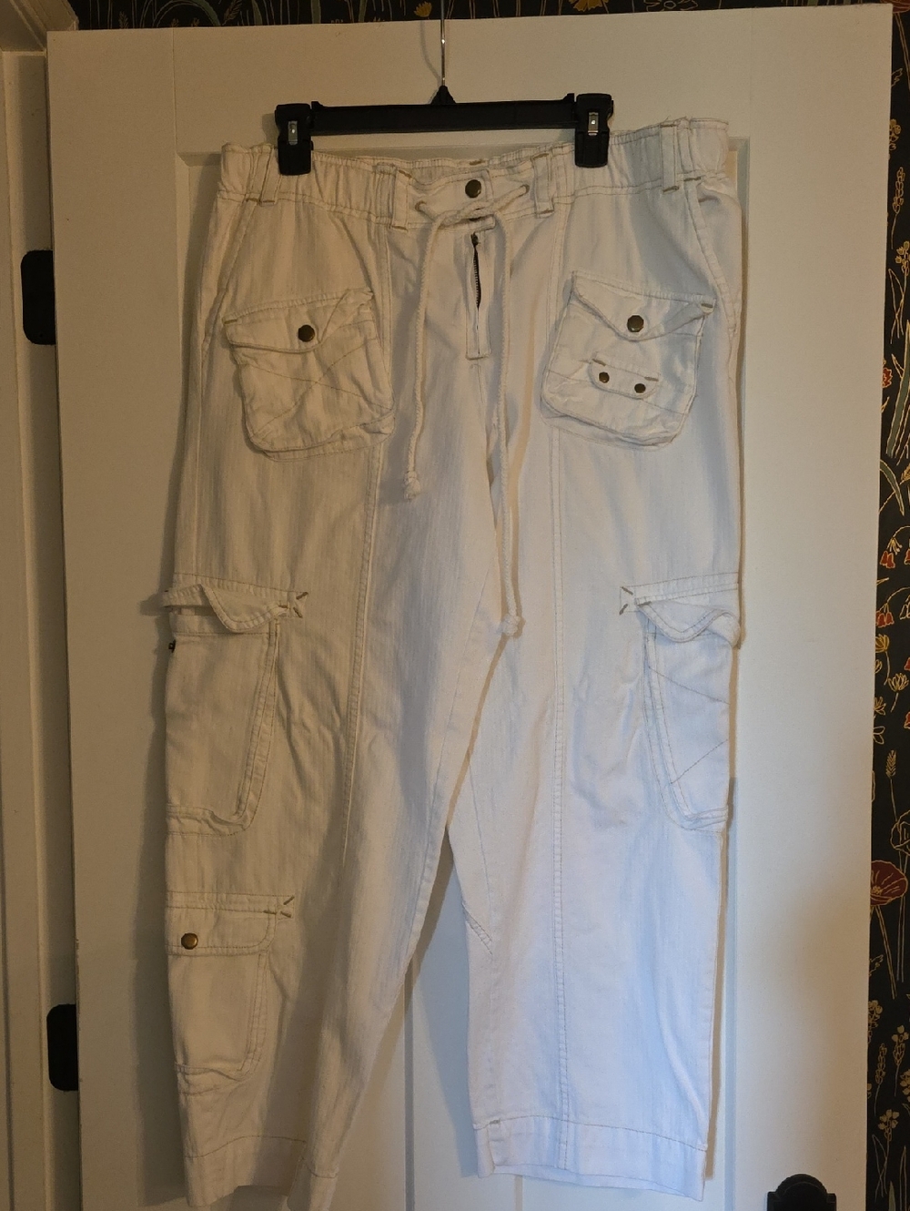 Free People White Wide-Leg Cargo Jumpsuit Pants